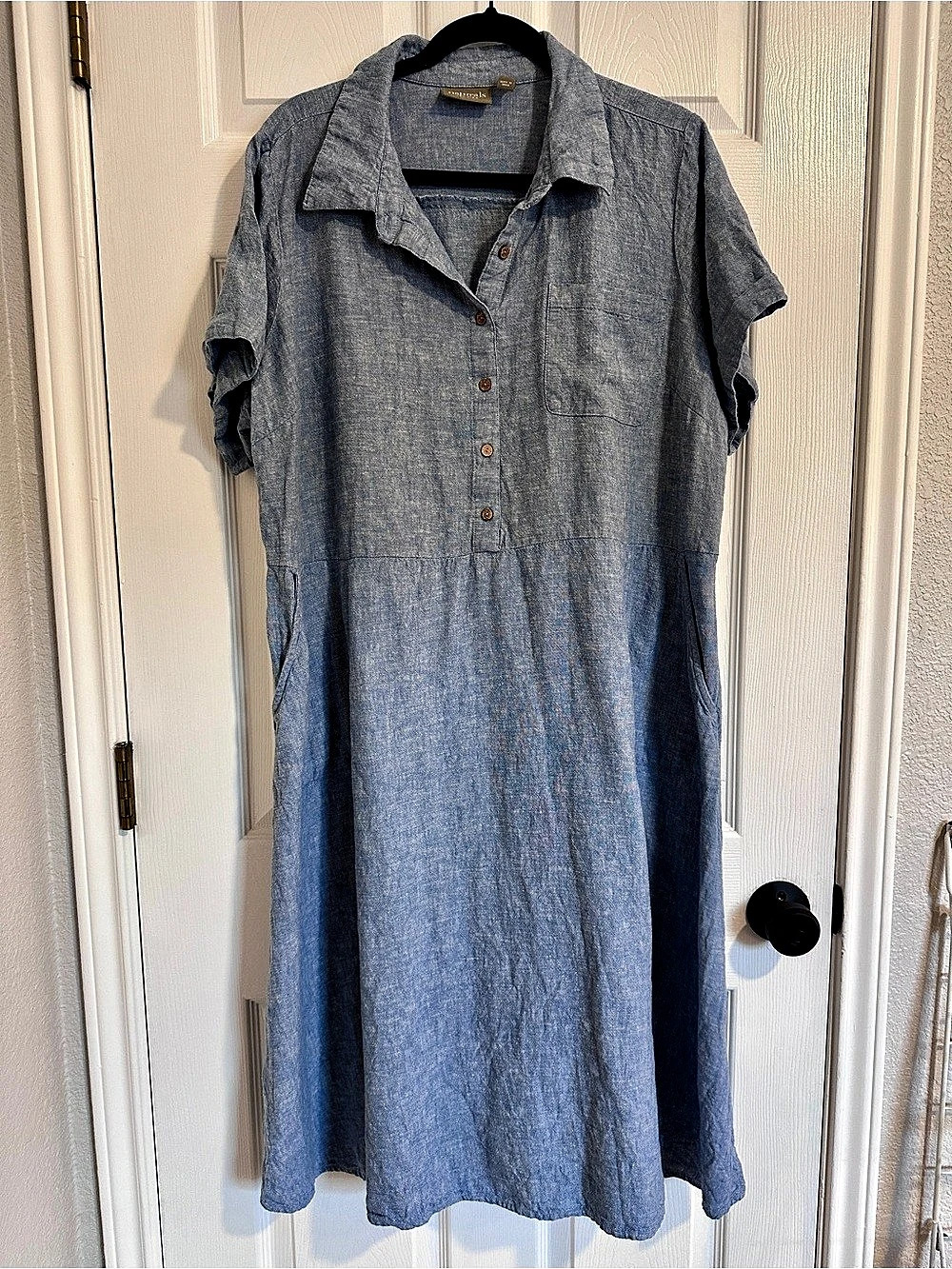 Vintage naturals d&co. Blue Button Front Linen Blend Midi Dress 2XL
